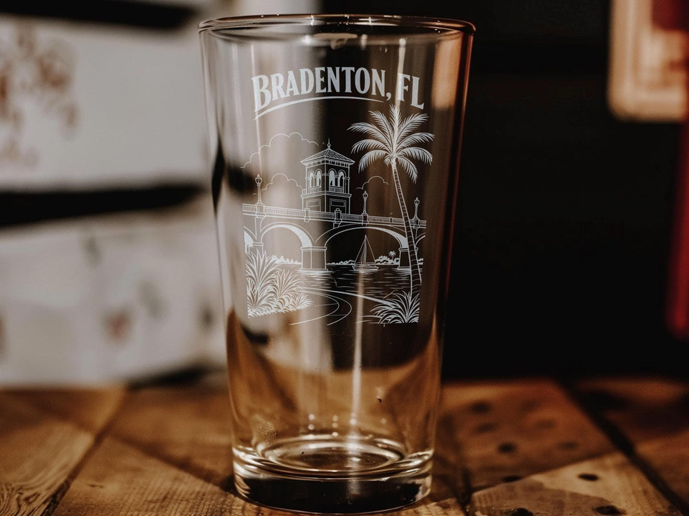 Bradenton FL Pint Glass, Bradenton Florida Souvenir Beer Glass, Florida Gulf Coast Travel Gift, Bradenton Vacation Drinkware