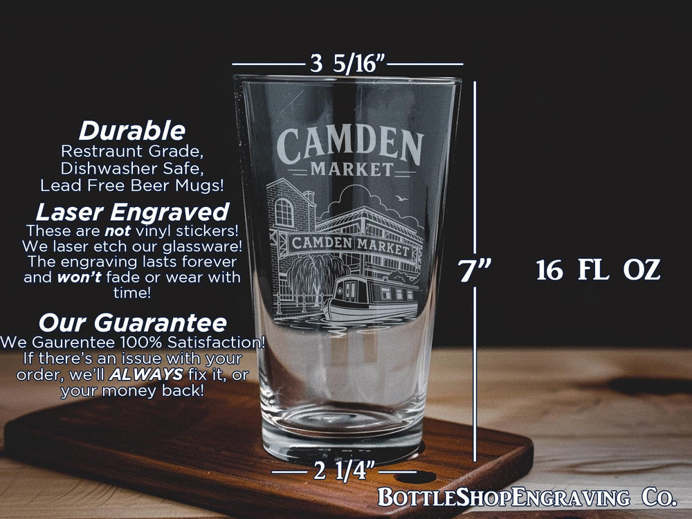 Camden Market Pint Glass, London Market Souvenir Beer Glass, Camden Town Street Market Travel Gift Glassware