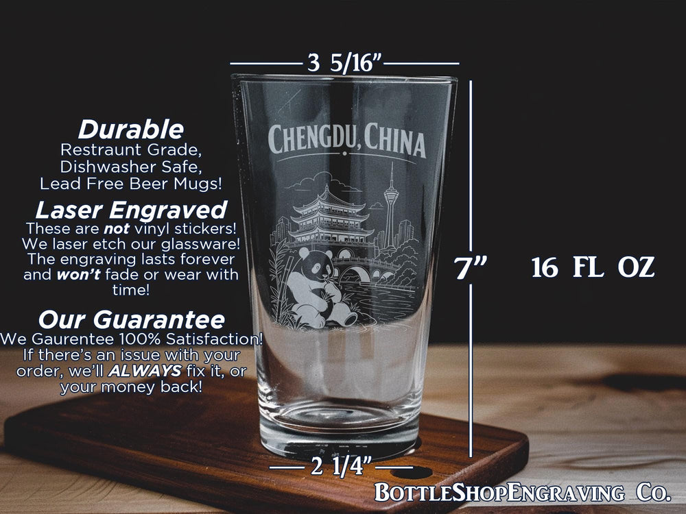 Chengdu China Pint Glass, Chengdu City Skyline Souvenir Beer Glass, Sichuan Travel Gift, China Cityscape Drinkware