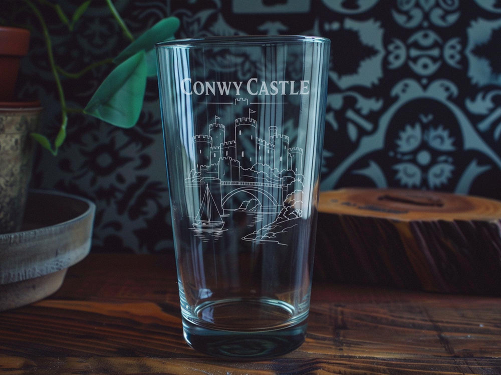 Conwy Castle Pint Glass, Wales Castle Souvenir Beer Glass, Medieval Fortress Landmark Drinkware Gift