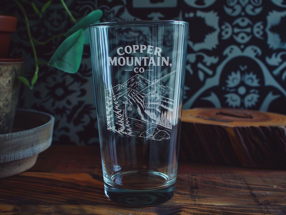 Copper Mountain CO Pint Glass, Colorado Ski Resort Souvenir Beer Glass, Mountain Town Travel Gift, Summit County Drinkware