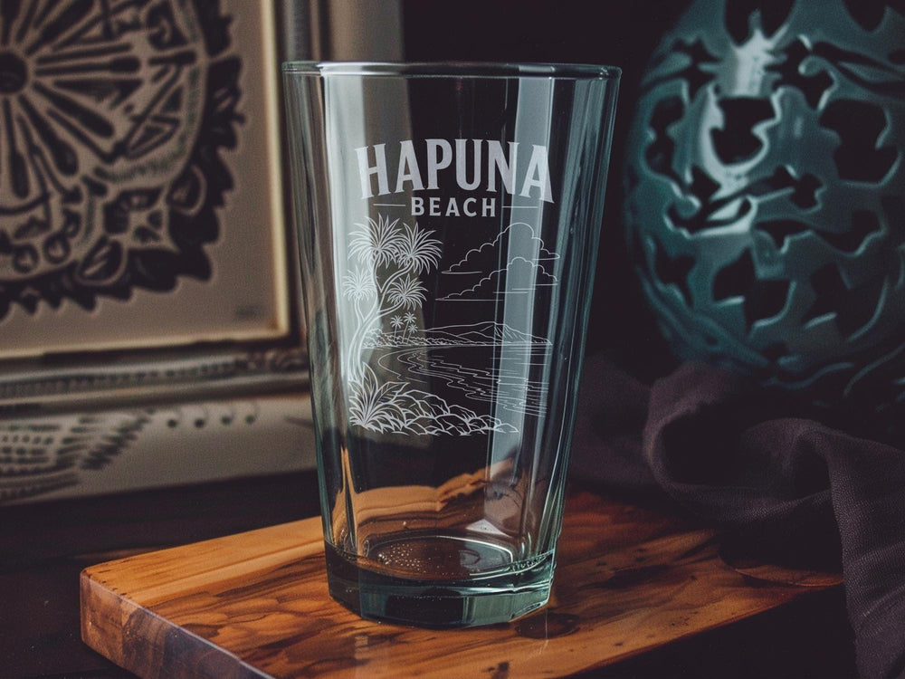 Hapuna Beach Pint Glass, Hawaii Beach Souvenir Glass, Coastal Ocean Waves Vacation Drinkware, Big Island Hawaii Gift