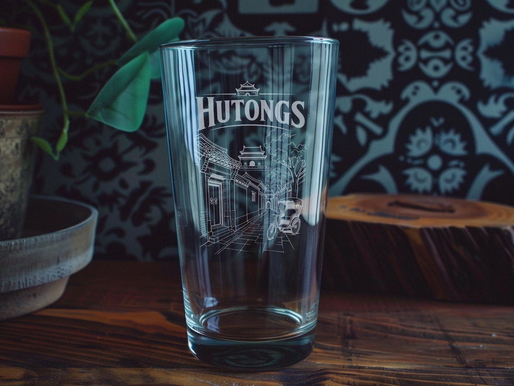Hutongs Pint Glass, Beijing Hutong Alleyway Streetscape Drinkware, China Historic Neighborhood Travel Souvenir Glass