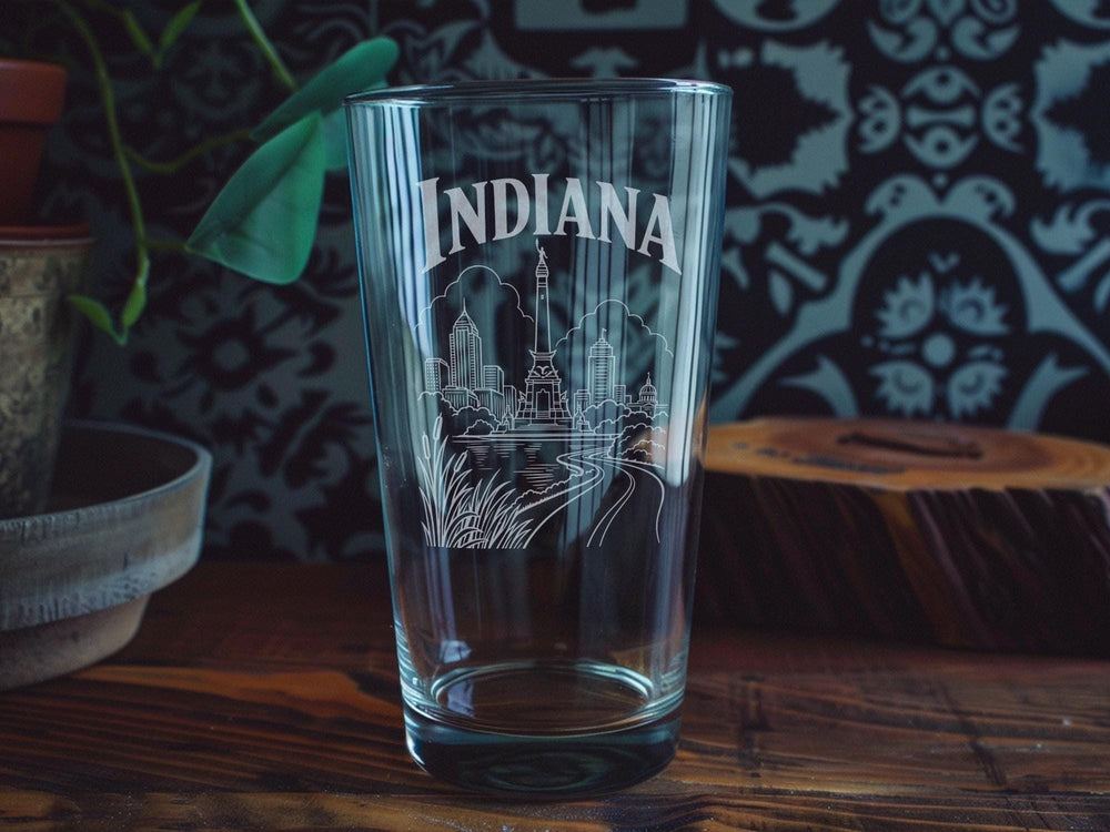 Indiana Pint Glass, Indiana State Souvenir Beer Glass, Indiana Travel Gift, Indiana Pride Barware, Hoosier State Pint Glass
