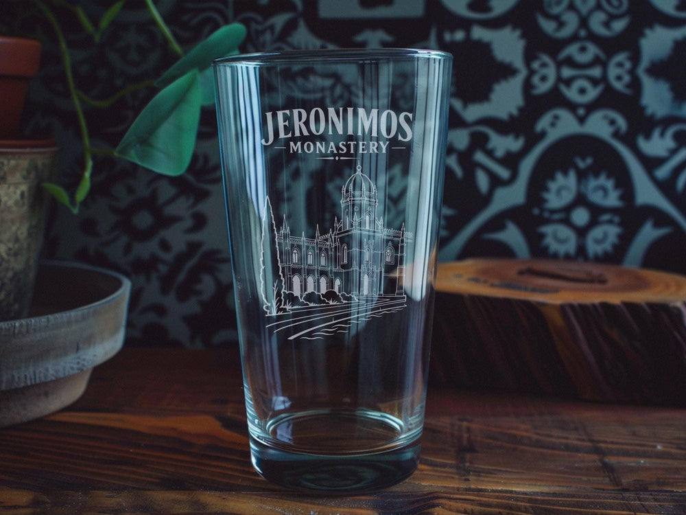 Jeronimos Monastery Pint Glass, Lisbon Portugal Landmark Souvenir Beer Glass, Historic Monastery Architecture Drinkware Gift