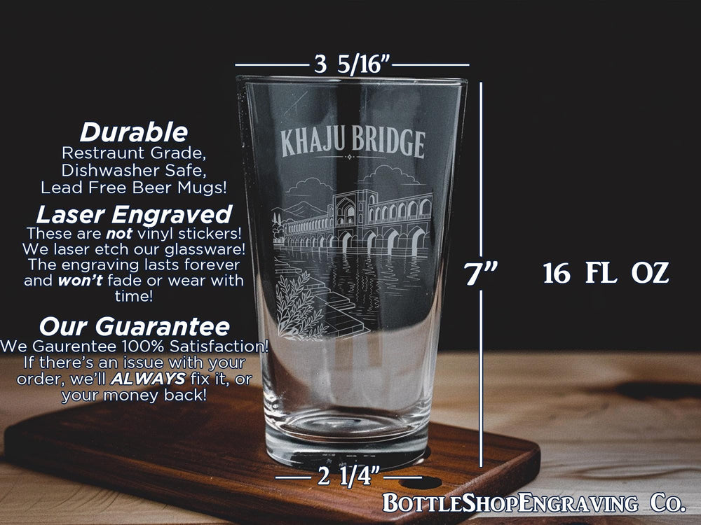 Khaju Bridge Pint Glass, Scenic Bridge Landmark Drinkware, Travel Souvenir Bar Glass, City Architecture Gift