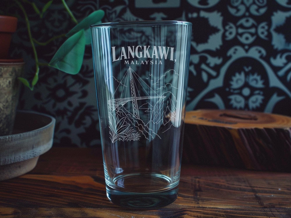 Langkawi Malaysia Pint Glass, Langkawi Island Souvenir Drinkware, Malaysia Travel Gift, Tropical Island Vacation Glass