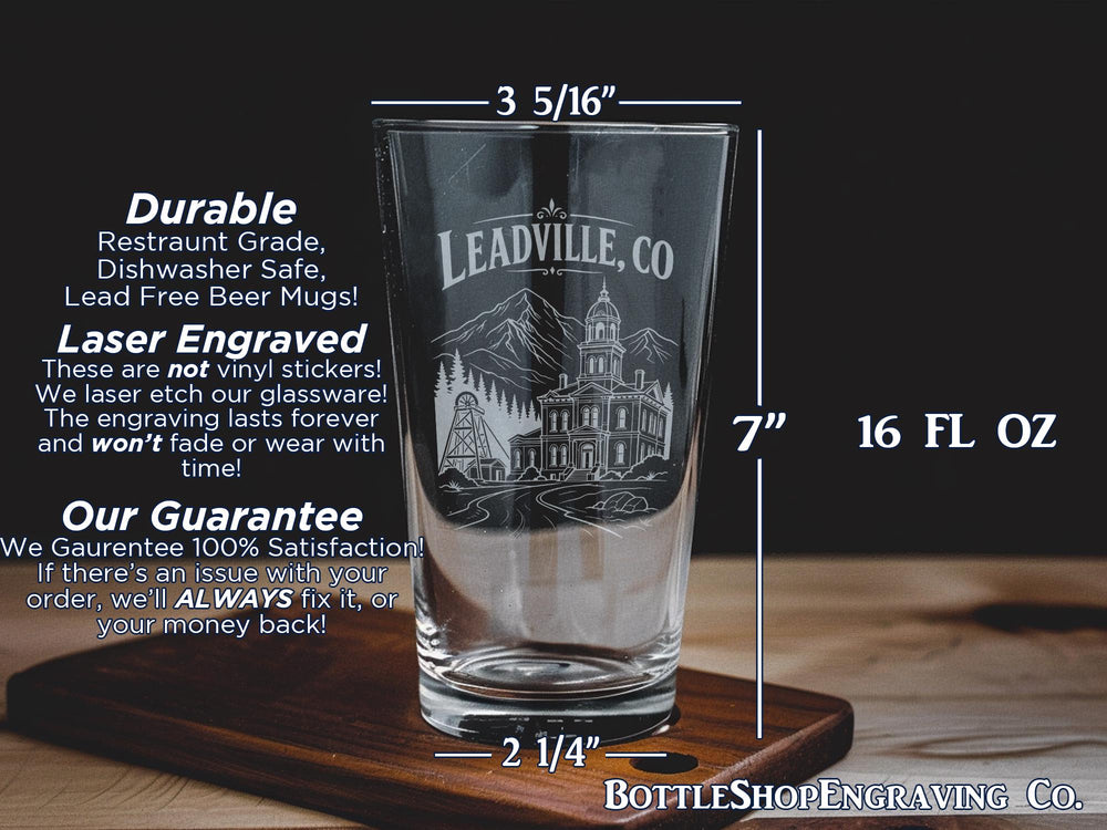 Leadville Colorado Pint Glass, Leadville CO Souvenir Beer Glass, Mountain Town Colorado Travel Gift Drinkware