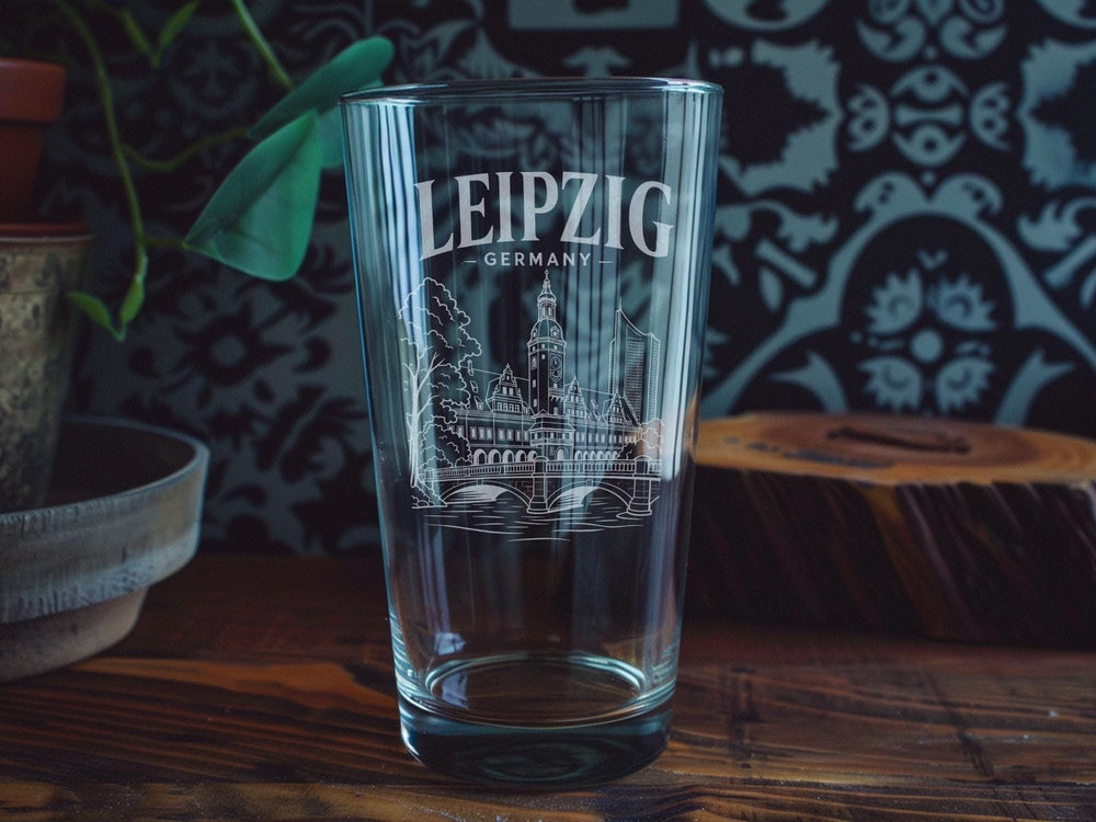 Leipzig Germany Pint Glass, Leipzig City Souvenir Beer Glass, Germany Travel Gift, Leipzig Skyline Barware, German City Drinkware