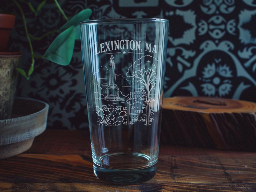 Lexington MA Pint Glass, Lexington Massachusetts Souvenir Beer Glass, Historic Lexington MA Gift, New England Travel Drinkware