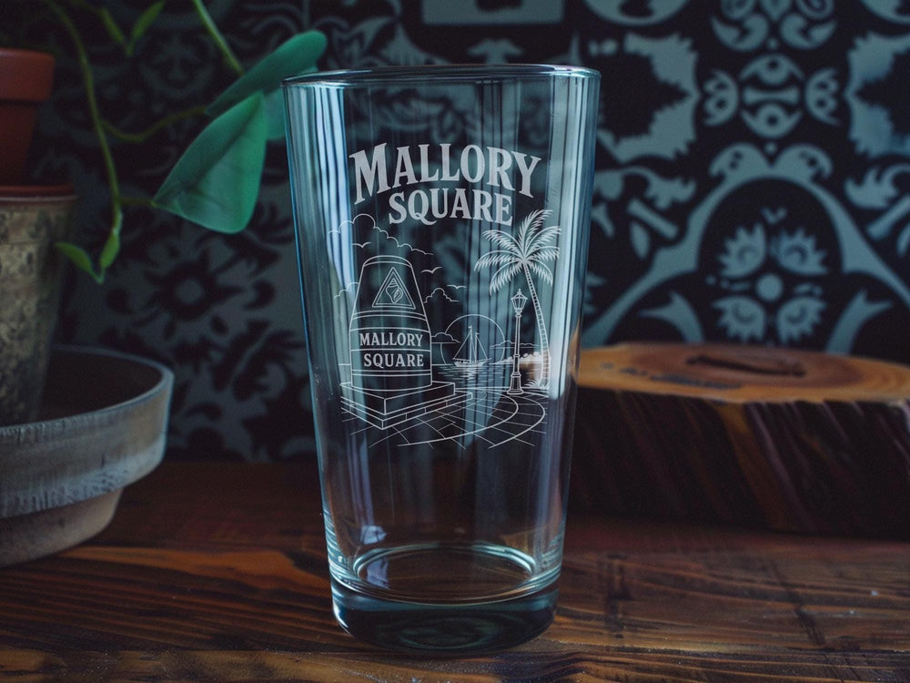 Mallory Square Key West Sunset Celebration Pint Glass, Florida Waterfront Landmark Souvenir Beer Glass