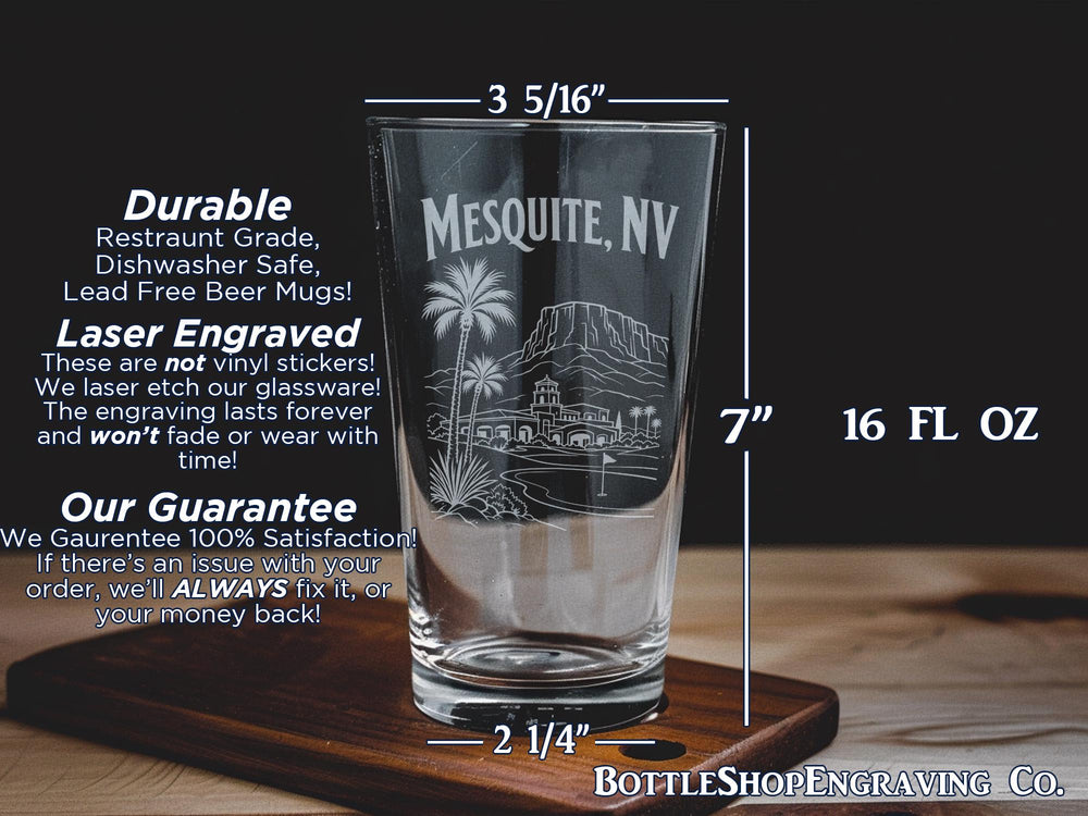 Mesquite Nevada Pint Glass, Mesquite NV Souvenir Glass, Nevada Travel Gift, Mesquite City Keepsake, Desert Town Drinkware