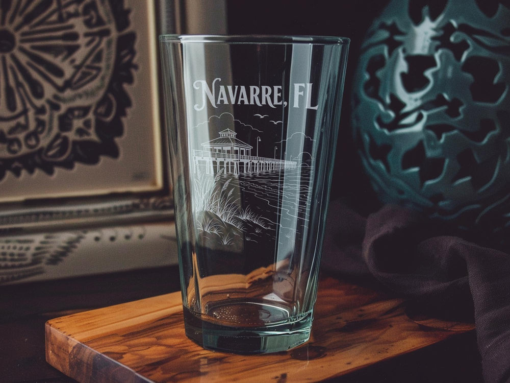 Navarre Florida Pint Glass, Navarre FL Souvenir Beer Glass, Coastal Gulf Beach Town Gift, Vacation Keepsake Drinkware
