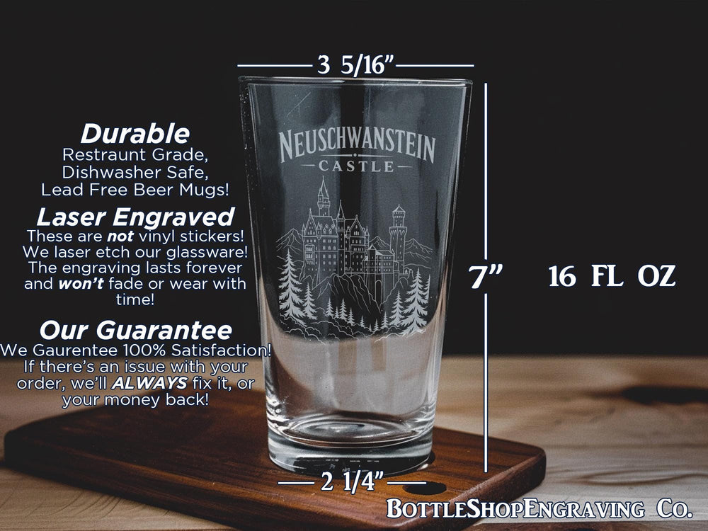 Neuschwanstein Castle Pint Glass, Bavarian Fairytale Castle Beer Glass, Germany Landmark Drinkware Gift