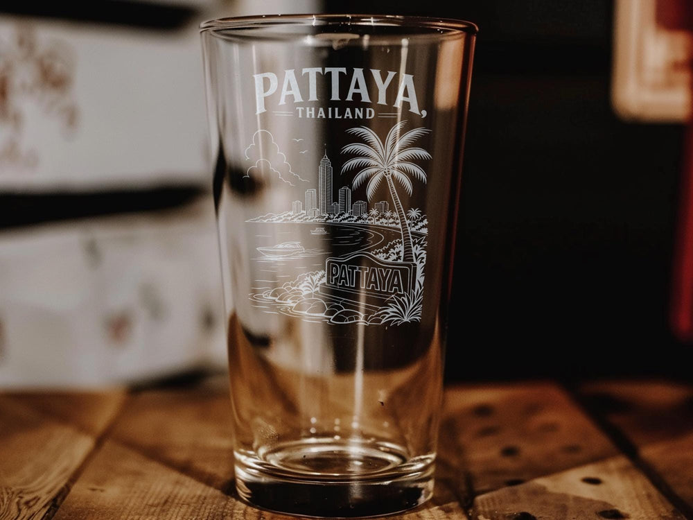 Pattaya Thailand Pint Glass, Pattaya City Souvenir Drinkware, Thailand Travel Gift, Beach Vacation Bar Glass, Coastal City Keepsake