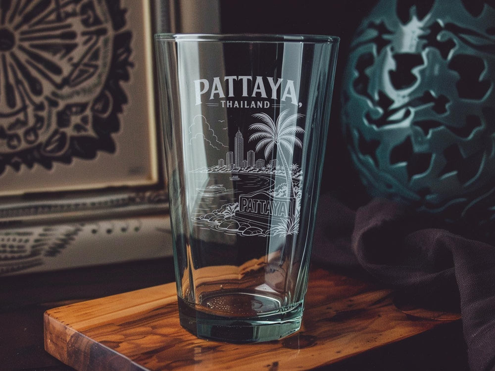 Pattaya Thailand Pint Glass, Pattaya City Souvenir Drinkware, Thailand Travel Gift, Beach Vacation Bar Glass, Coastal City Keepsake