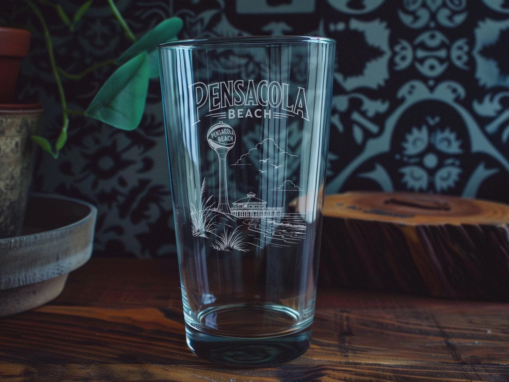 Pensacola Beach Pint Glass, Florida Gulf Coast Souvenir Drinkware, Beach Vacation Gift, Coastal Bar Glass, Seaside Keepsake