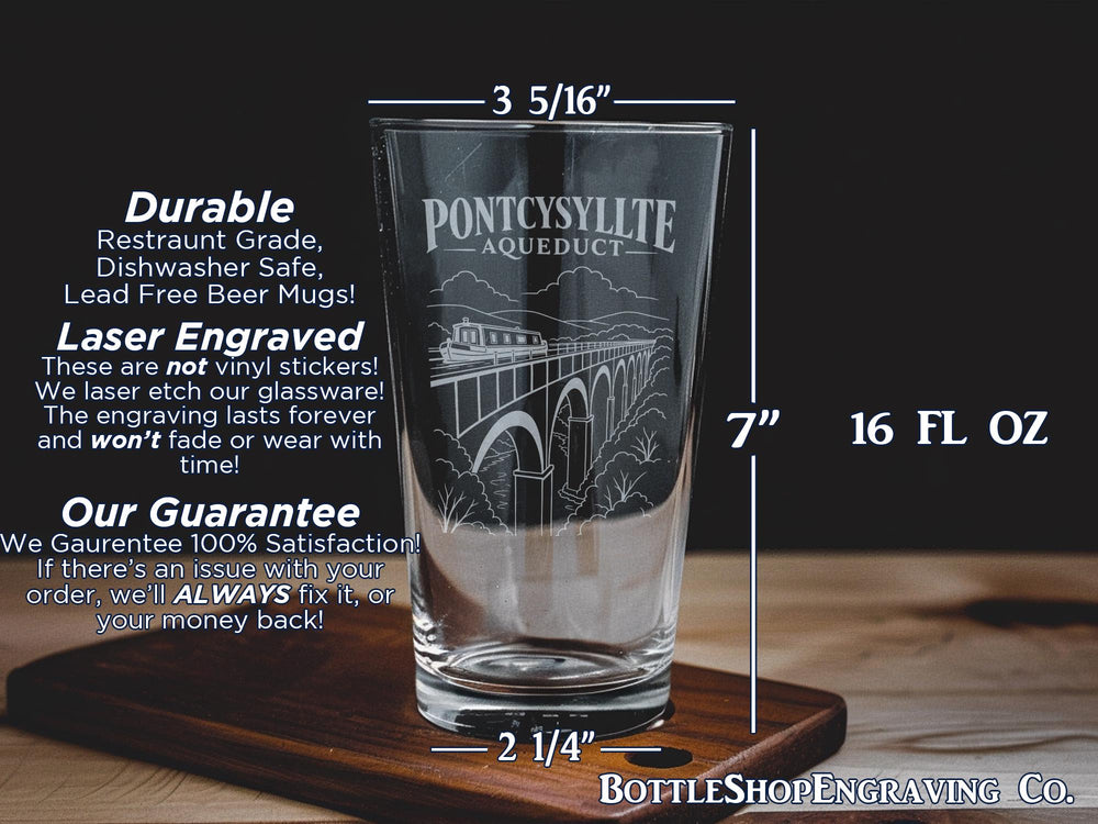 Pontcysyllte Aqueduct Pint Glass, Wales Landmark Canal Bridge Souvenir Beer Glass, Llangollen UNESCO World Heritage Gift