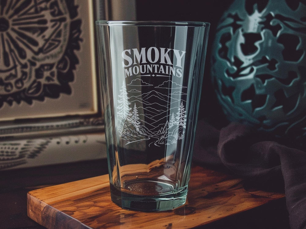 Smoky Mountains Pint Glass, Great Smoky Mountains Souvenir Beer Glass, Tennessee North Carolina Mountain Scenic Drinkware Gift