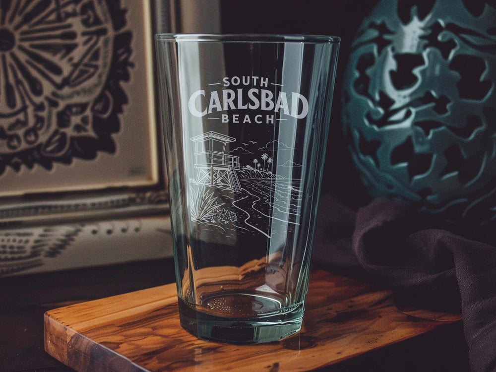 South Carlsbad Beach Pint Glass, California Beach Souvenir Glass, Coastal Oceanside Drinkware, Carlsbad CA Vacation Gift