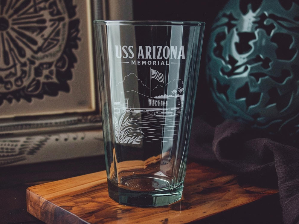 USS Arizona Memorial Pint Glass, Pearl Harbor Hawaii Souvenir Beer Glass, WWII Naval History Gift, Battleship Memorial Drinkware
