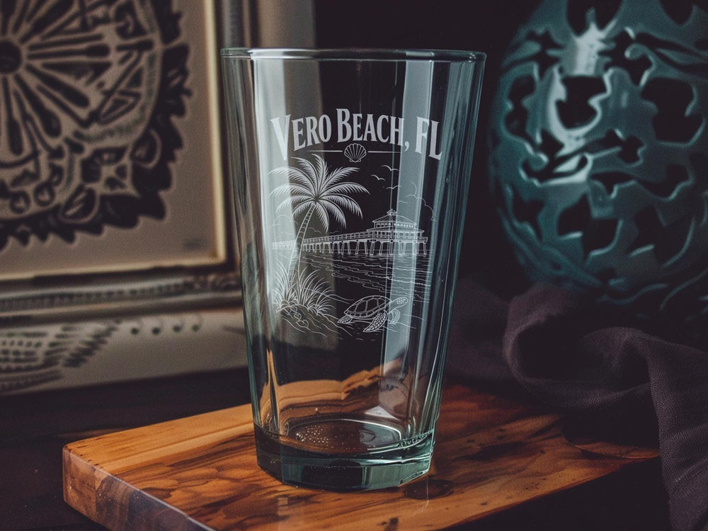 Vero Beach Florida Pint Glass, Vero Beach FL Souvenir Beer Glass, Coastal Florida Vacation Drinkware, Beach Town Gift