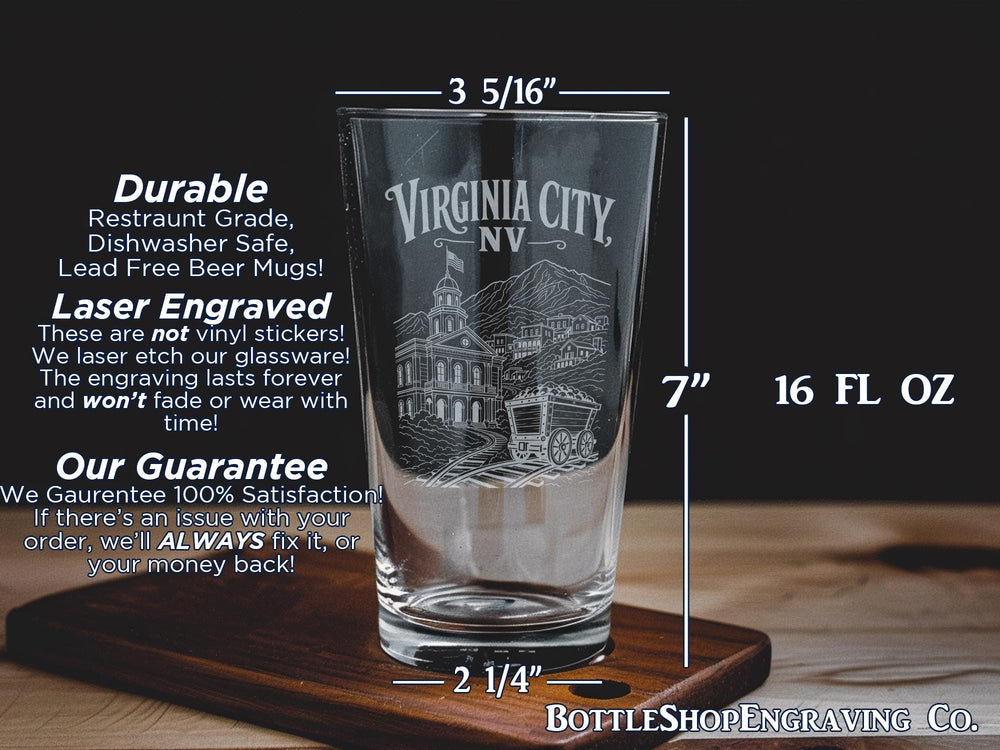 Virginia City Nevada Pint Glass, Virginia City NV Souvenir Beer Glass, Historic Mining Town Gift, Western Travel Keepsake Glassware