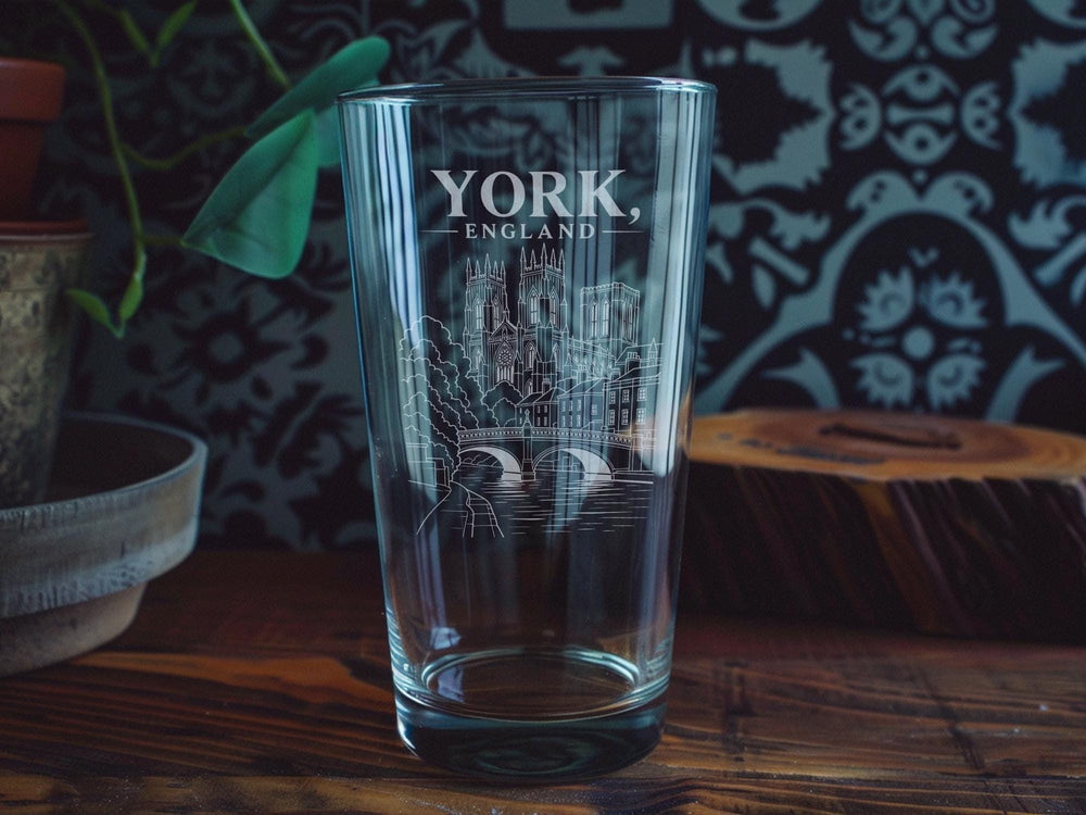 York England Pint Glass, York Minster Cathedral Souvenir Beer Glass, Yorkshire Travel Gift, UK City Landmark Pub Glass