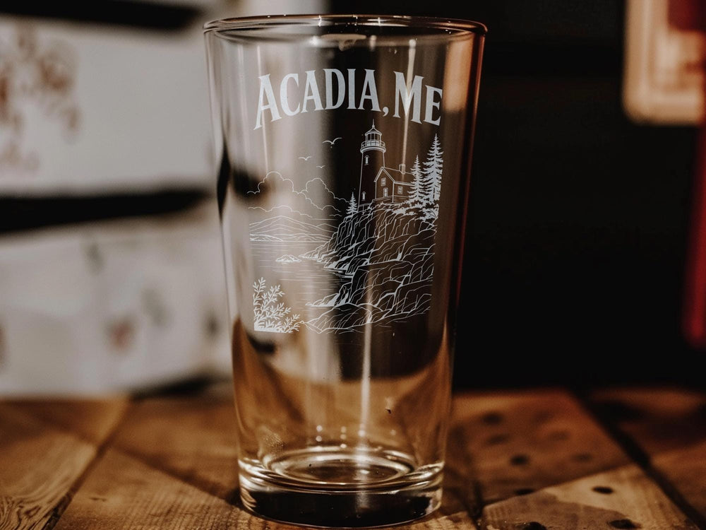 Acadia Maine Pint Glass, Acadia National Park Souvenir Glass, Bar Harbor ME Travel Gift, Coastal Maine Vacation Drinkware