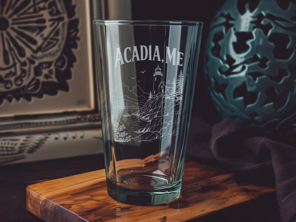 Acadia Maine Pint Glass, Acadia National Park Souvenir Glass, Bar Harbor ME Travel Gift, Coastal Maine Vacation Drinkware