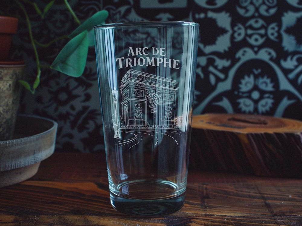 Arc de Triomphe Paris Pint Glass, French Landmark Barware, Paris Travel Souvenir Beer Glass, France Cityscape Drinkware