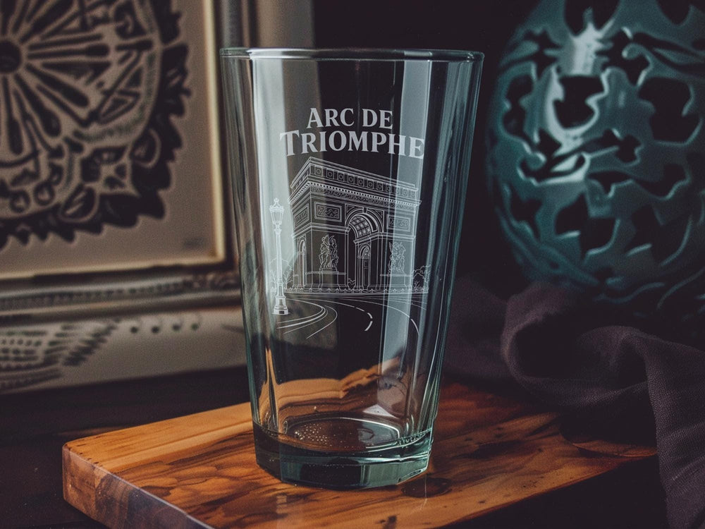 Arc de Triomphe Paris Pint Glass, French Landmark Barware, Paris Travel Souvenir Beer Glass, France Cityscape Drinkware