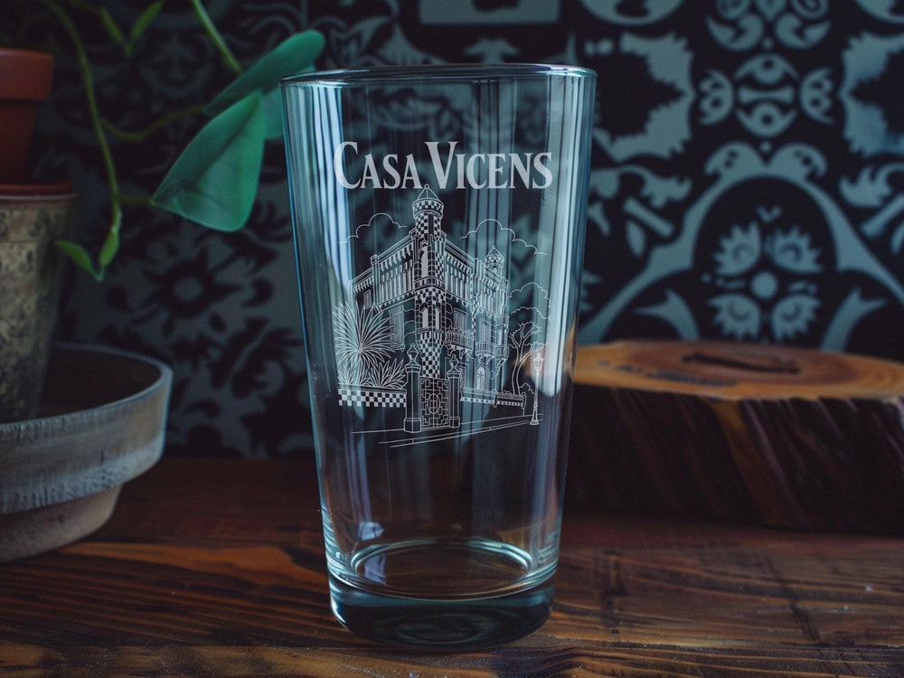 Casa Vicens Barcelona Pint Glass, Gaudí Architecture Souvenir Beer Glass, Spanish Landmark Travel Gift