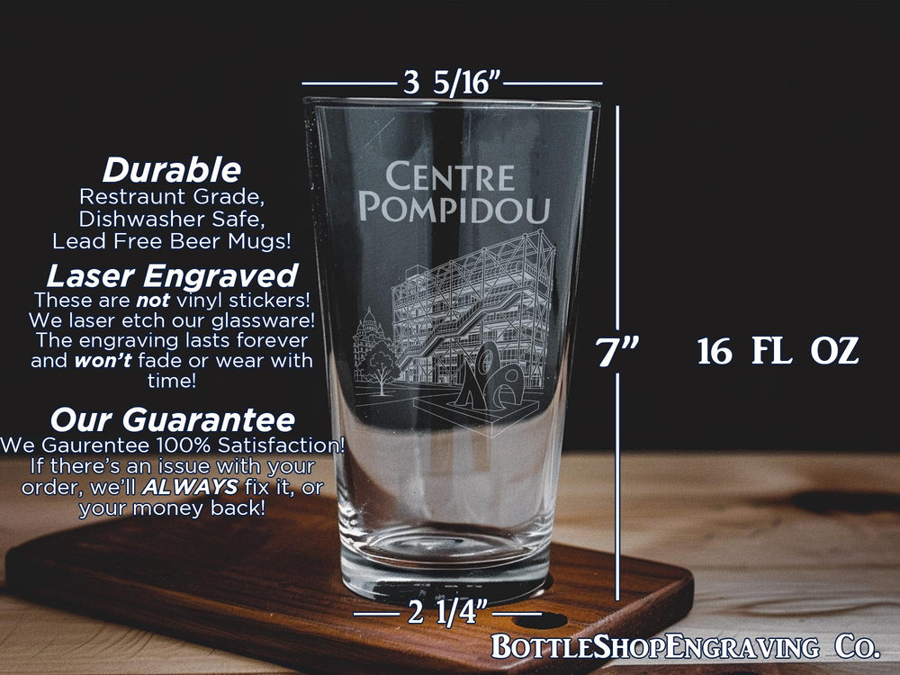 Centre Pompidou Paris Pint Glass, Modern Art Museum Landmark Bar Glass, France Travel Souvenir Drinkware Gift