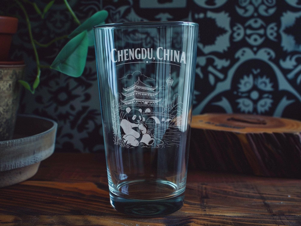 Chengdu China Pint Glass, Chengdu City Skyline Souvenir Beer Glass, Sichuan Travel Gift, China Cityscape Drinkware