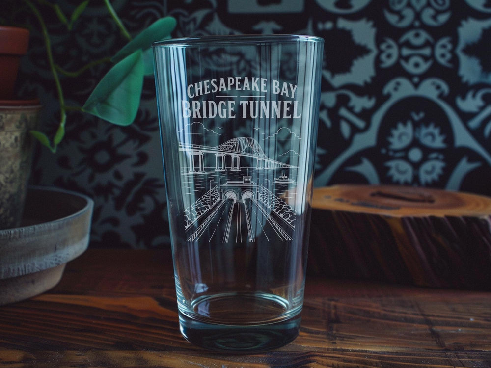 Chesapeake Bay Bridge-Tunnel Pint Glass, Virginia Coastal Landmark Souvenir Beer Glass, Bay Bridge Tunnel Travel Gift