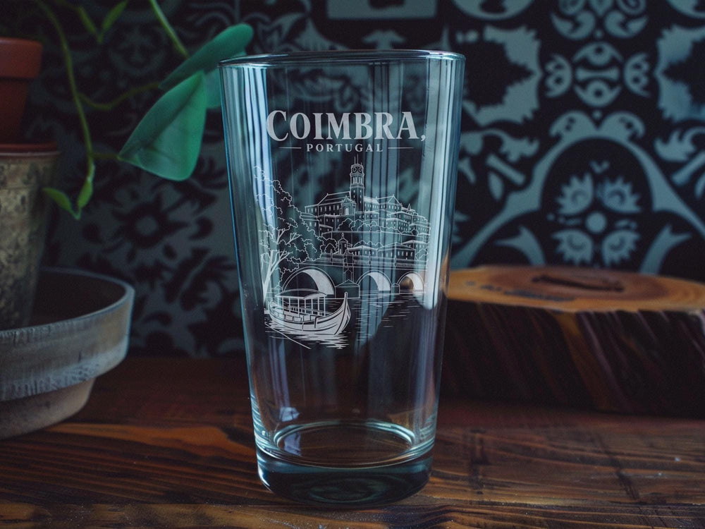 Coimbra Portugal Pint Glass, Coimbra City Souvenir Beer Glass, Portugal Travel Gift, Coimbra Landmark Drinkware