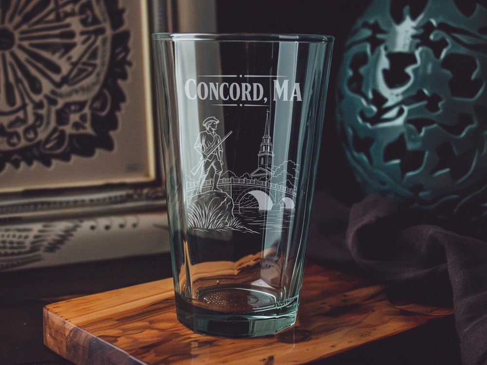 Concord MA Pint Glass, Concord Massachusetts Souvenir Drinkware, New England Travel Gift, Historic Concord MA Keepsake Glass