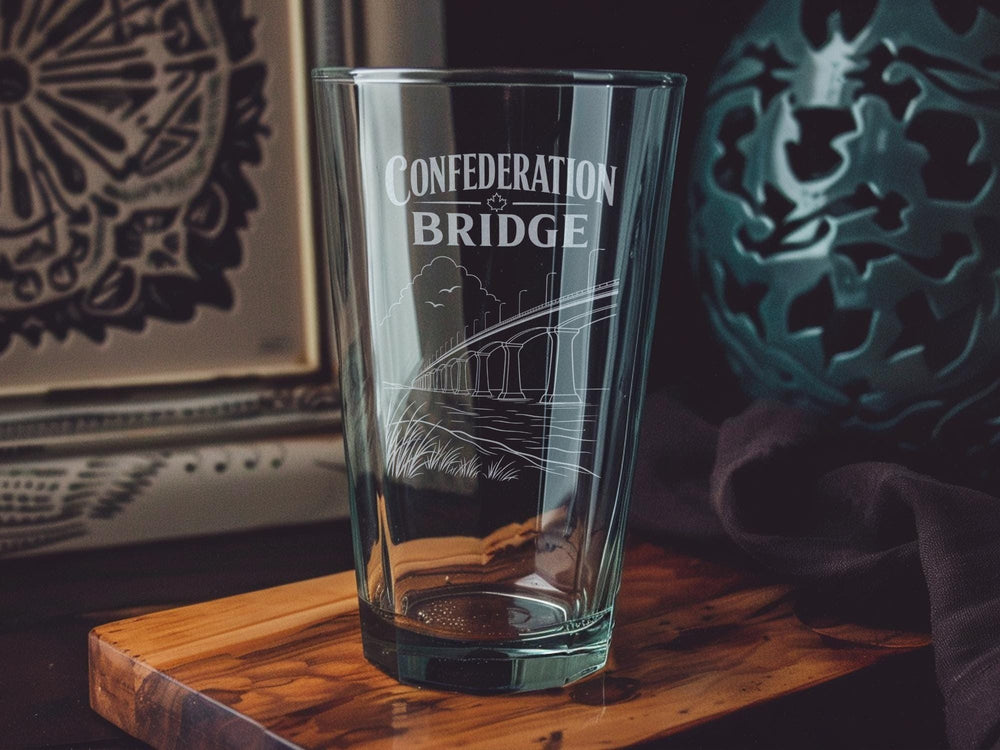 Confederation Bridge Pint Glass, Prince Edward Island Landmark Souvenir Beer Glass, Canada Coastal Bridge Drinkware Gift