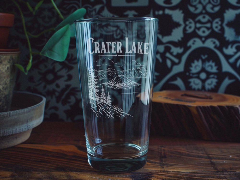 Crater Lake Oregon Pint Glass, Wizard Island Souvenir Beer Glass, Cascade Mountains Lake View Drinkware Gift