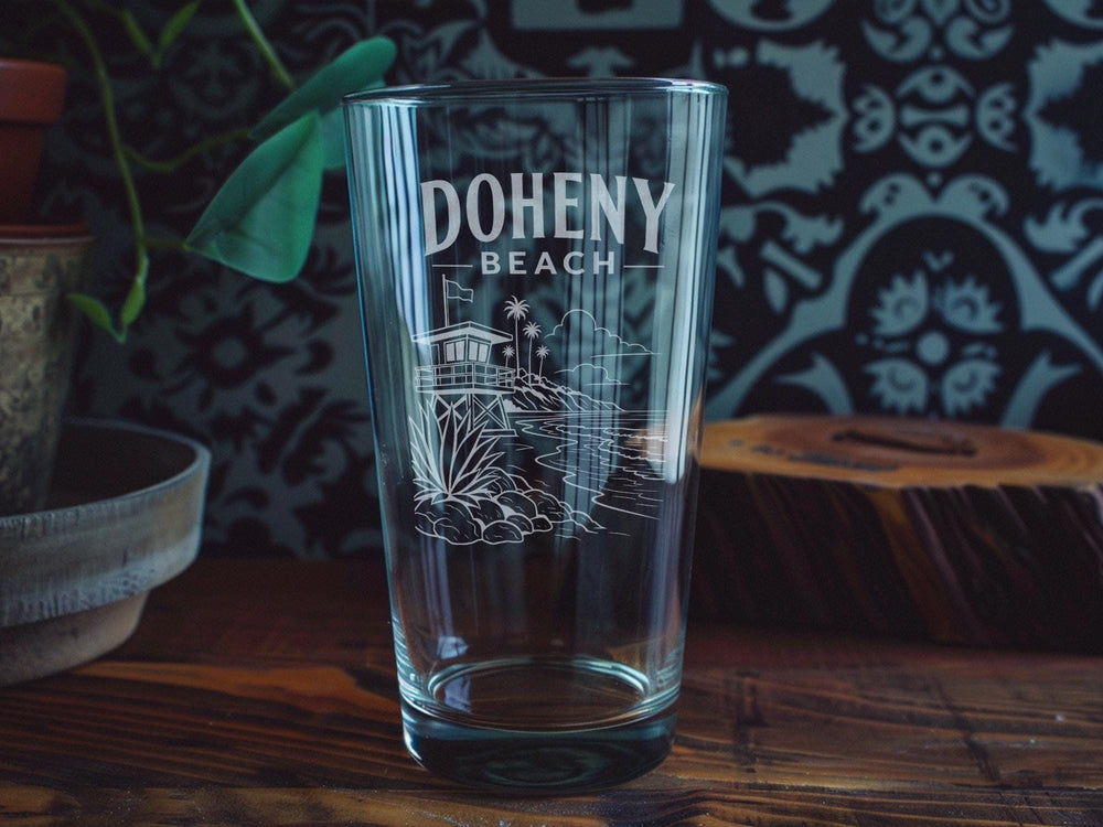 Doheny Beach Pint Glass, California Surf Spot Souvenir Glass, Beach Waves Ocean Coastal Drinkware Gift