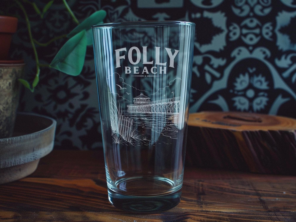 Folly Beach South Carolina Pint Glass, Folly Beach SC Souvenir Beer Glass, Coastal Beach Vacation Gift