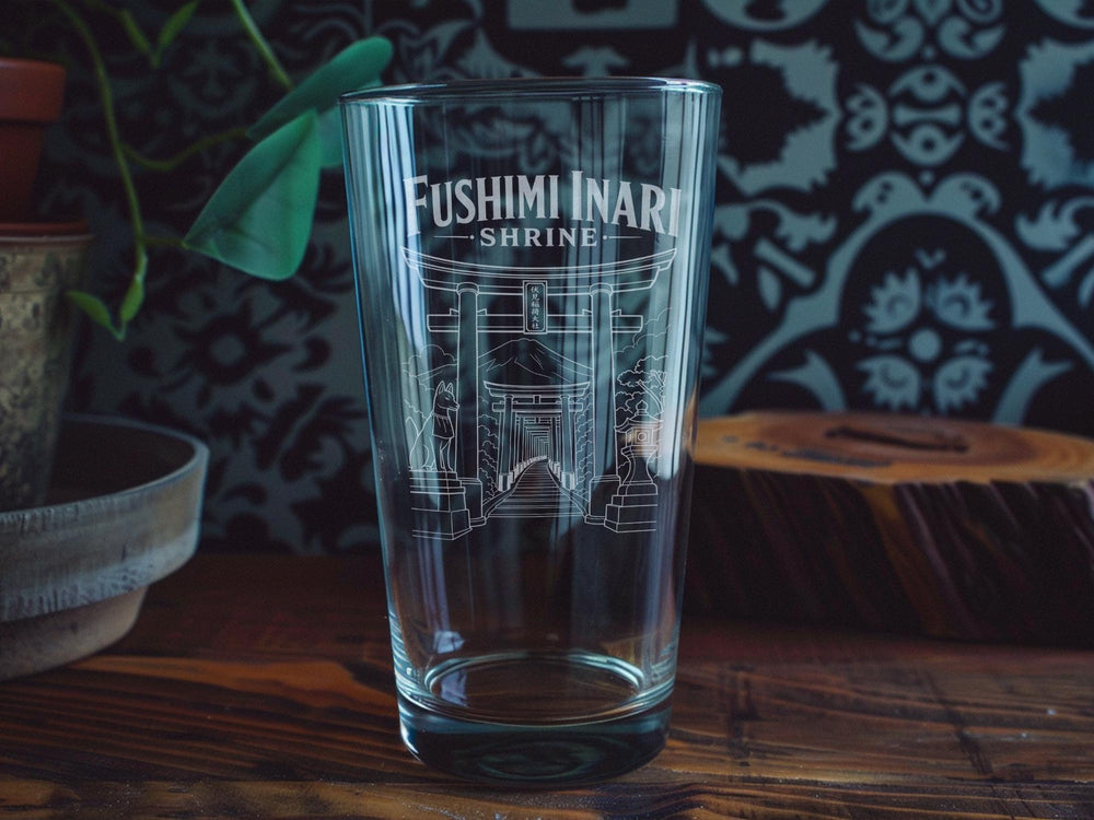 Fushimi Inari Shrine Torii Gate Path Pint Glass, Kyoto Japan Landmark Souvenir Drinkware, Japanese Shrine Glass Gift