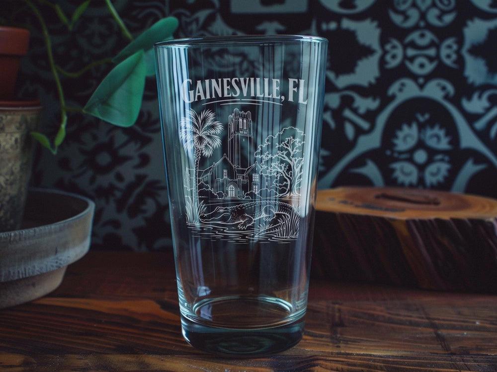 Gainesville FL Pint Glass, Gainesville Florida Souvenir Drinkware, City Name Beer Glass, College Town Gift, Florida Travel Keepsake