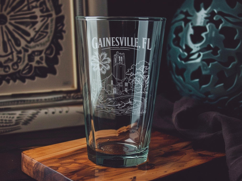 Gainesville FL Pint Glass, Gainesville Florida Souvenir Drinkware, City Name Beer Glass, College Town Gift, Florida Travel Keepsake