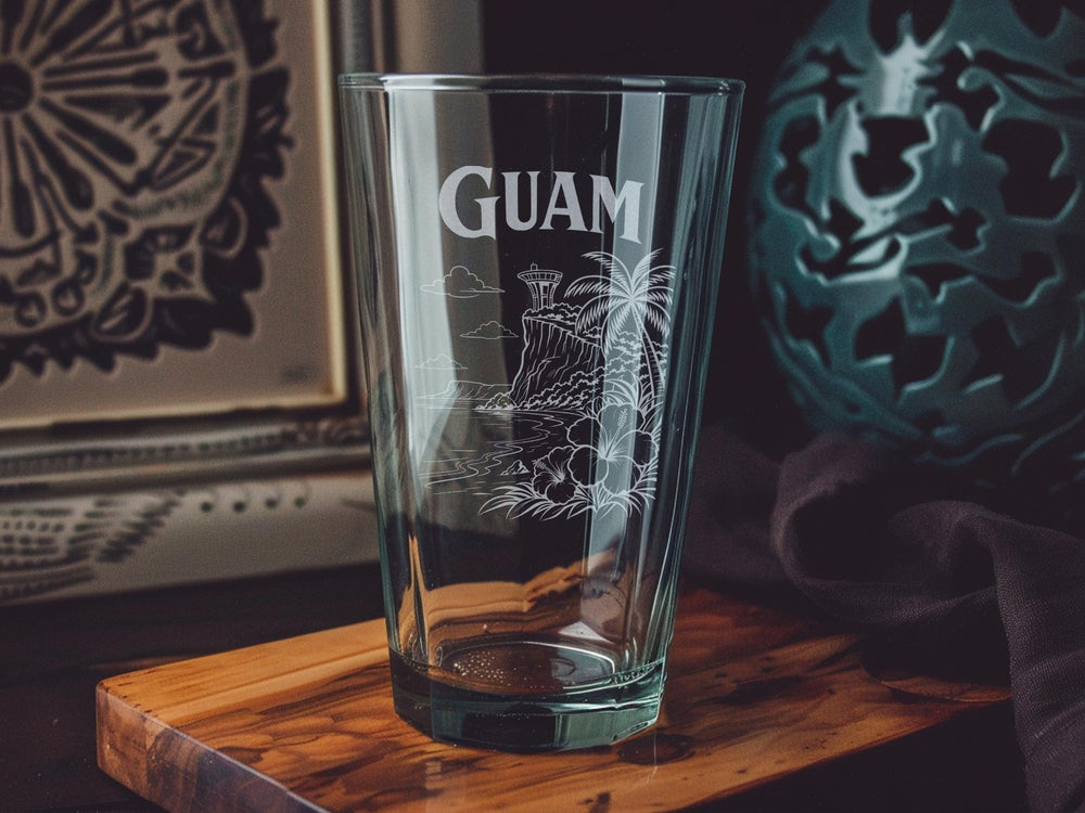 Guam Pint Glass, Guam Souvenir Beer Glass, Guam Travel Gift, Guam Island Keepsake Drinkware, Guam Vacation Memento Glass