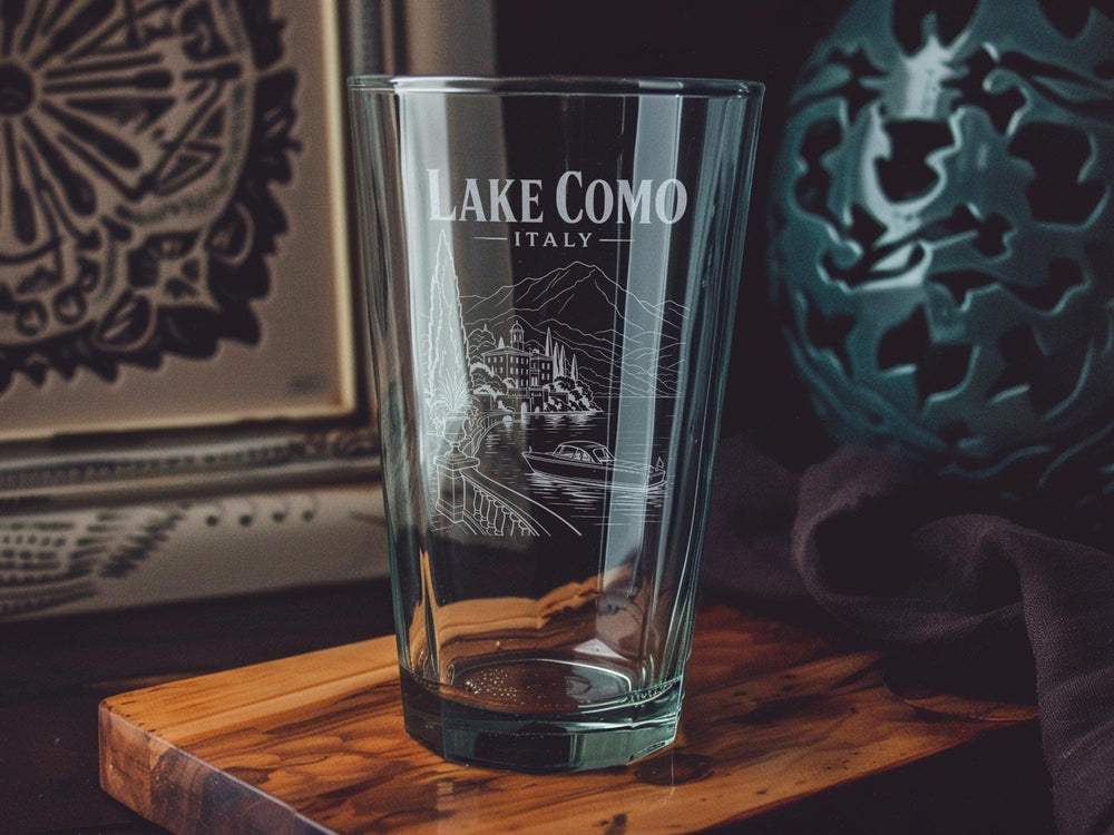 Lake Como Italy Pint Glass, Italian Lakeside Souvenir Drinkware, Como Travel Gift, Italy Vacation Keepsake Glass