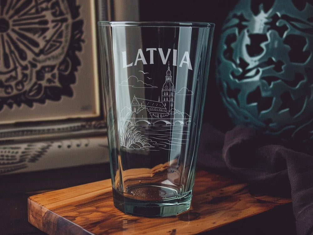 Latvia Pint Glass, Latvia Flag Beer Glass, Latvian Souvenir Pint Glass, Riga Latvia Gift, Baltic Country Pint Glass