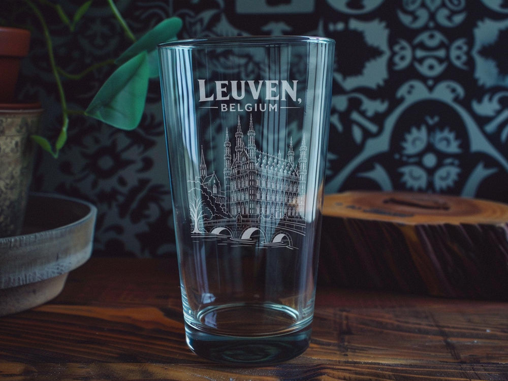 Leuven Belgium Pint Glass, Leuven City Souvenir Beer Glass, Belgium Travel Gift, Leuven Landmark Drinkware, Belgian Beer Lover Gift