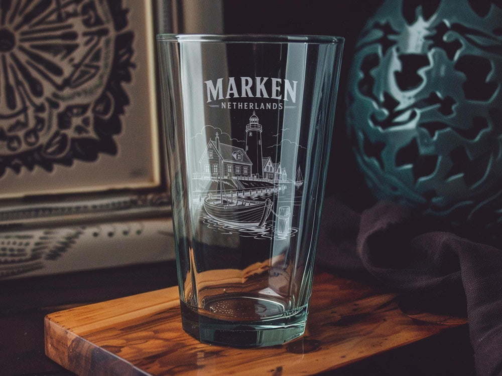 Marken Netherlands Pint Glass, Dutch Village Landmark Souvenir Beer Glass, Holland Travel Gift, Netherlands Drinkware